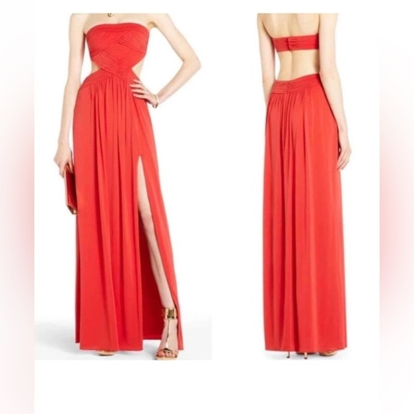 BCBG MaxAzria Paprika Red Strapless side cutouts Evening Gown Size 2 NWOT - Picture 1 of 15